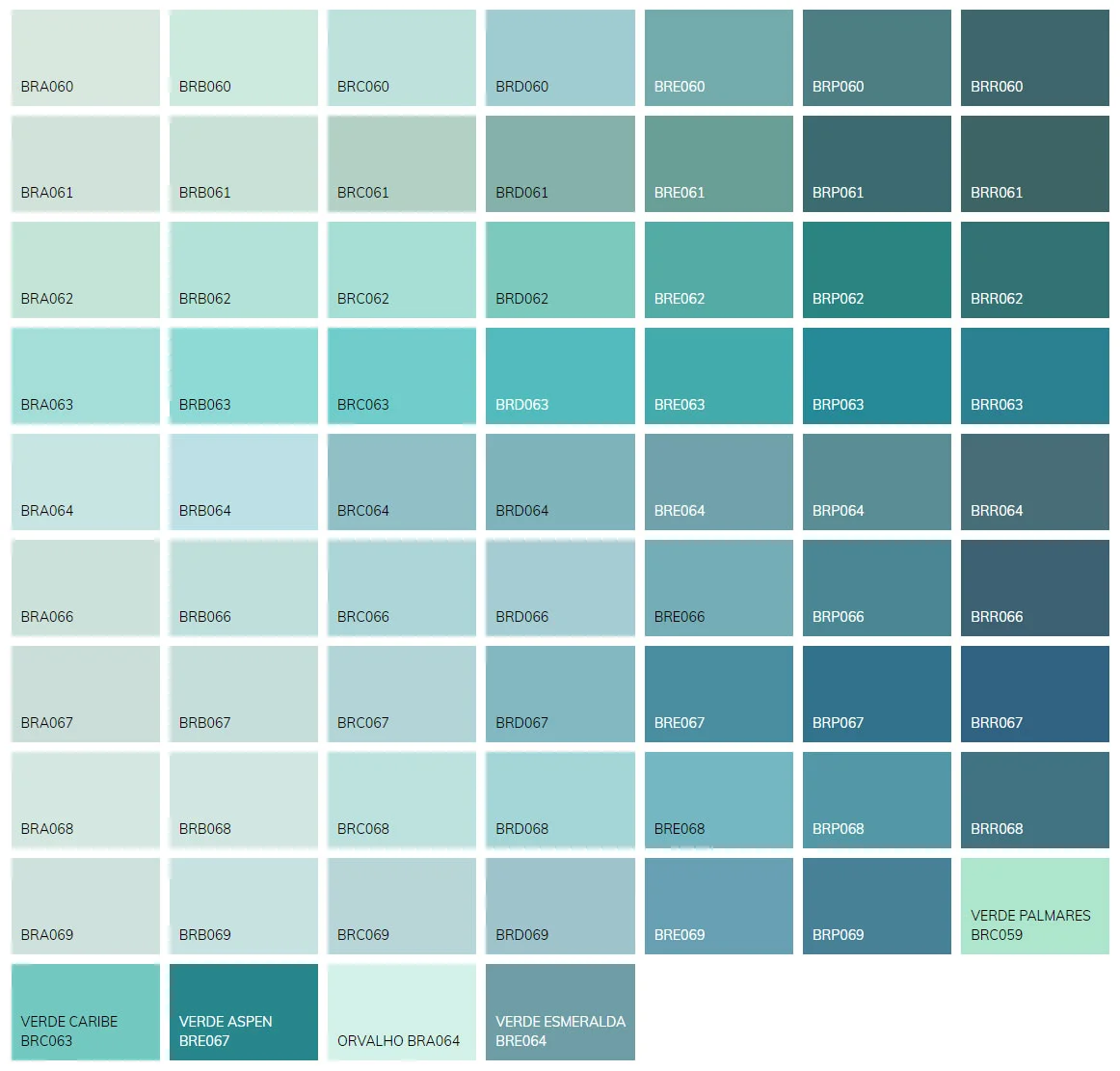 Cartela de cores Verde Água